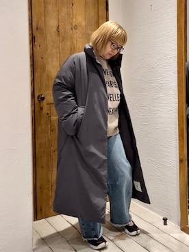「ロゴニット」｜「アイテム（ダウンジャケット/コート）」を使った、pualkisakoさん（レディース・152cm）の秋コーディネート