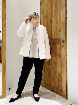 「ぺプラムトップス」｜「アイテム（ノーカラージャケット）」を使った、pualkisakoさん（レディース・152cm）の冬コーディネート