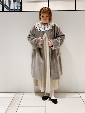「レース」｜「アイテム（ノーカラーコート）」を使った、pualkisakoさん（レディース・152cm）の秋コーディネート