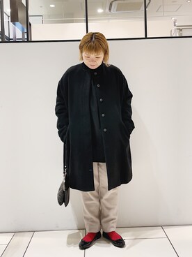 「PUAL CE CIN（ピュアルセシン）のアイテム（ノーカラーコート）」を使った、pualkisakoさん（レディース・152cm）の冬コーディネート