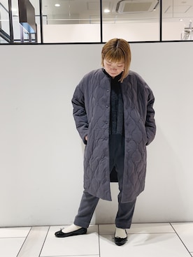 「刺繍」｜「アイテム（ノーカラーコート）」を使った、pualkisakoさん（レディース・152cm）の冬コーディネート