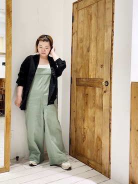 「リネンシャツ」｜「アイテム（オールインワン・サロペット）」を使った、pualkisakoさん（レディース・152cm）の春コーディネート