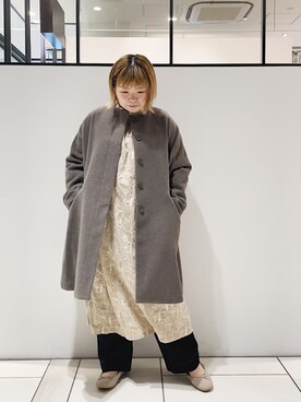 「PUAL CE CIN（ピュアルセシン）のアイテム（ノーカラーコート）」を使った、pualkisakoさん（レディース・152cm）の冬コーディネート