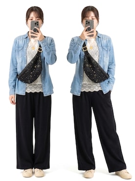 「natural couture（ナチュラルクチュール）のリバーシブルレーストップス（Tシャツ/カットソー、ホワイト系）」を使った、𝕐𝕌ℕ 　　さん（レディース・160cm）の春コーディネート