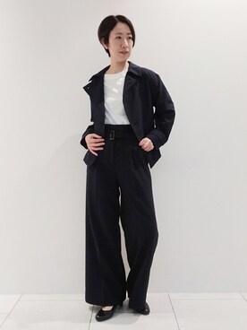 「ハイウエストパンツ」｜「アイテム（ジャケット/アウター）」を使った、ささきんさん（レディース・164cm）の秋コーディネート