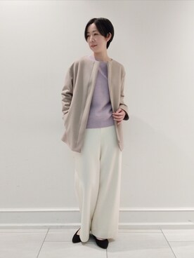「インディヴィ」｜「アイテム（ノーカラーコート）」を使った、ささきんさん（レディース・164cm）の秋コーディネート