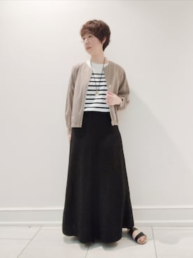 「マキシスカート」｜「アイテム（ブルゾン）」を使った、ささきんさん（レディース・164cm）の夏コーディネート