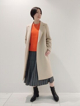 「インディヴィ」｜「アイテム（チェスターコート）」を使った、ささきんさん（レディース・164cm）の冬コーディネート