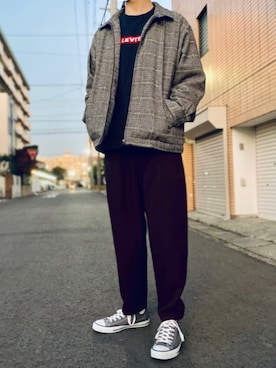 「ワンポイント」｜「アイテム（ブルゾン）」を使った、umi さん（メンズ・183cm）の冬コーディネート