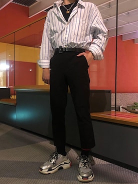 「BALENCIAGA」｜「アイテム（スラックス）」を使った、bourberryさん（メンズ・165cm）の冬コーディネート