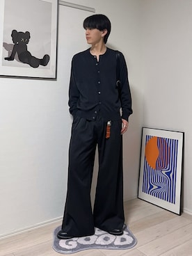 「WYM LIDNM（ウィム バイ リドム）のT/C CREW COMPACT CARDIGAN（カーディガン/ボレロ、グレー系）」を使った、kotaさん（メンズ・176cm）の春コーディネート