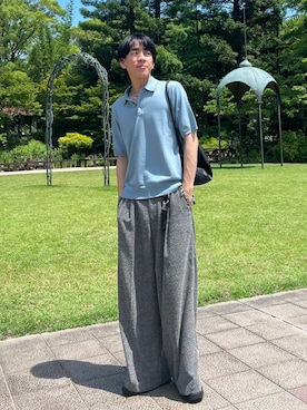 「WYM LIDNM（ウィム バイ リドム）のBREEZE TWEED DEEP TUCK BAGGY SLACKS（スラックス）」を使った、kotaさん（メンズ・175cm・20代）の夏コーディネート