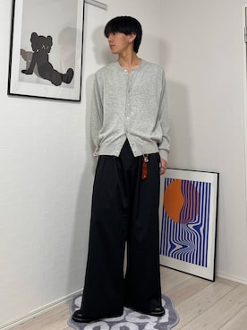 「WYM LIDNM（ウィム バイ リドム）のT/C CREW COMPACT CARDIGAN（カーディガン/ボレロ、グレー系）」を使った、kotaさん（メンズ・176cm）の春コーディネート