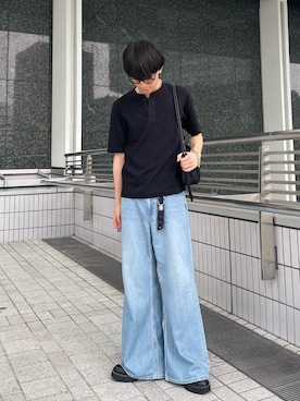 「WYM LIDNM（ウィム バイ リドム）のROUND MINI SHOULDER BAG（ショルダーバッグ）」を使った、kotaさん（メンズ・175cm・20代）の夏コーディネート