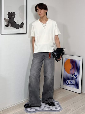 「WYM LIDNM（ウィム バイ リドム）のCLEAN RANDOM RIB TANK TOP（タンクトップ、ホワイト系）」を使った、kotaさん（メンズ・176cm）の夏コーディネート