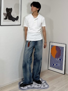 「WYM LIDNM（ウィム バイ リドム）のHOOP EARRING（イヤリング、シルバー系）」を使った、kotaさん（メンズ・176cm）の夏コーディネート