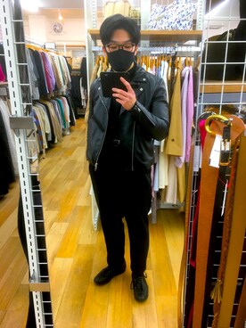 「tk.TAKEO KIKUCHI（ティーケータケオキクチ）のアイテム（ライダースジャケット）」を使った、しよたさん（メンズ・168cm）の冬コーディネート