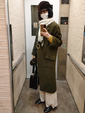 「LILY BROWN（リリーブラウン）のアイテム（チェスターコート）」を使った、ななこ🙃黙らせスプリングさん（レディース・168cm）の冬コーディネート