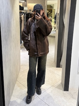 「アイテム（ハンチング/ベレー帽）」を使った、菅谷レイナさん（レディース・168cm）の秋コーディネート