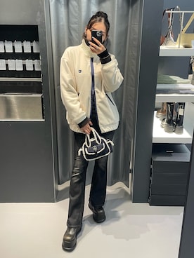 「ムートン」｜「アイテム（ブルゾン）」を使った、菅谷レイナさん（レディース・168cm）の秋コーディネート