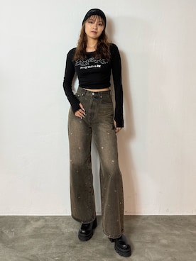 「アイテム（ニットキャップ/ビーニー）」を使った、菅谷レイナさん（レディース・168cm）の秋コーディネート