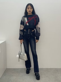 カットアウトリボンハイウエストフレアパギンス｜エモダ（EMODA）公式