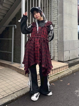 「アイテム（ワンピース/ドレス、レッド系）」を使った、CandyStripper_hotoriさん（レディース・160cm）の秋コーディネート