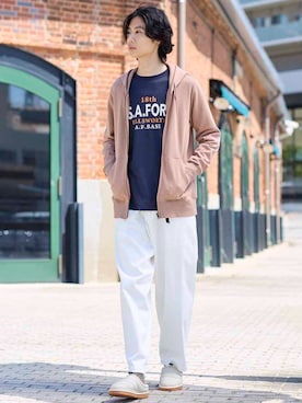 「アイテム（パーカー）」を使った、nissen Mens Modelsさん（メンズ・183cm）の夏コーディネート