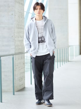 「nissen（ニッセン）のパラシュートパンツ（パンツ、ブラック系）」を使った、nissen Mens Modelsさん（メンズ・182cm）の秋コーディネート
