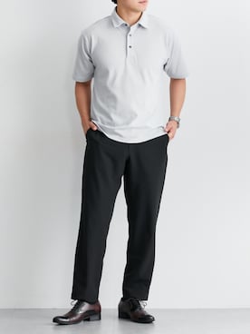 「nissen（ニッセン）の風が通るメッシュストレッチアンクルパンツ（セットアップ可能）（パンツ、ブラック系）」を使った、nissen Mens Modelsさん（メンズ・184cm）の夏コーディネート