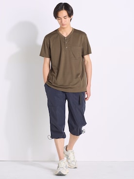 「nissen（ニッセン）の7分丈クライミングパンツ【大きいサイズ有】（パンツ、ブルー系）」を使った、nissen Mens Modelsさん（メンズ・185cm）の春コーディネート