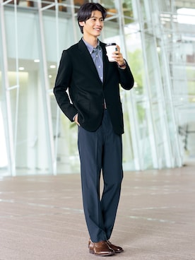 「アイテム（ビジネスシャツ）」を使った、nissen Mens Modelsさん（メンズ・185cm）の秋コーディネート