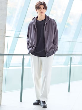 「nissen（ニッセン）のワイドシルエットクライミングパンツ【大きいサイズ有】（パンツ、ホワイト系）」を使った、nissen Mens Modelsさん（メンズ・182cm）の秋コーディネート