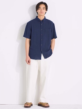 「nissen（ニッセン）のワイドシルエットクライミングパンツ【大きいサイズ有】（パンツ、ホワイト系）」を使った、nissen Mens Modelsさん（メンズ・185cm）の春コーディネート