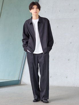 「nissen（ニッセン）のタックワイドスラックス【大きいサイズ有】（パンツ、ブラック系）」を使った、nissen Mens Modelsさん（メンズ・182cm）の秋コーディネート