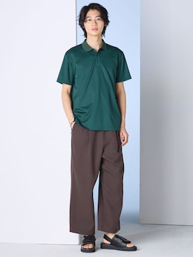 「nissen（ニッセン）のストレッチタックワイドパンツ（セットアップ対応）（パンツ、ブラウン系）」を使った、nissen Mens Modelsさん（メンズ・185cm）の春コーディネート