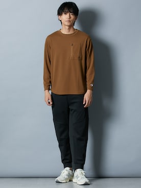 Champion メッシュ ポケット付き長袖Tシャツ（速乾・UVカット