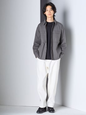 「nissen（ニッセン）のワイドシルエットクライミングパンツ【大きいサイズ有】（パンツ、ホワイト系）」を使った、nissen Mens Modelsさん（メンズ・182cm）の秋コーディネート