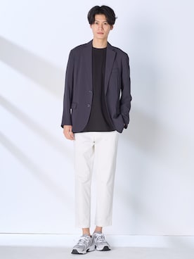 「nissen（ニッセン）のストレッチツイルアンクルパンツ（パンツ、ホワイト系）」を使った、nissen Mens Modelsさん（メンズ・185cm）の春コーディネート
