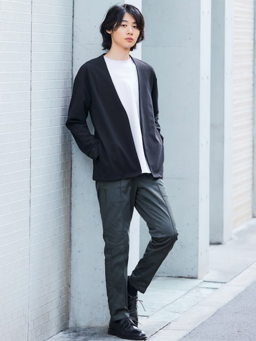 カットソーセットアップスーツ（ノーカラージャケット＋イージーパンツ