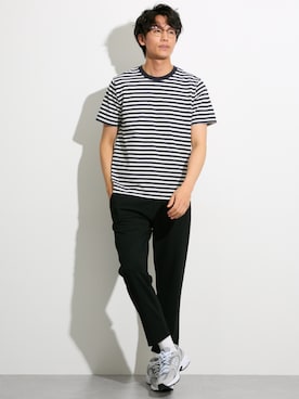綿100％ボーダー半袖クルーネックTシャツ（オーガニック