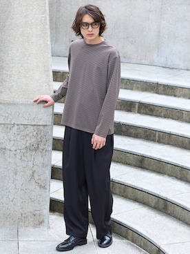 「アイテム（トップス、ブラウン系）」を使った、nissen Mens Modelsさん（メンズ・185cm）の秋コーディネート