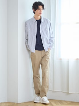 「nissen（ニッセン）のストレッチ素材　レギュラーストレートチノパンツ（パンツ、ベージュ系）」を使った、nissen Mens Modelsさん（メンズ・182cm）の秋コーディネート