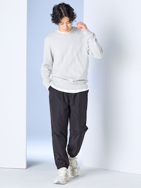 「nissen（ニッセン）の綿１００％裏毛クルーネックトレーナー【３L以上お腹ゆったり】（スウェット、グレー系）」を使った、nissen Mens Modelsさん（メンズ・182cm）の秋コーディネート