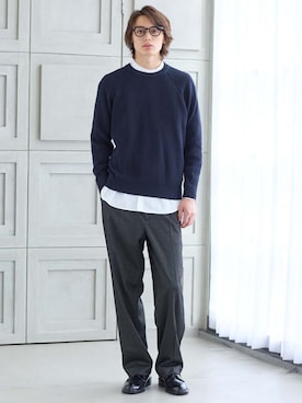 「アイテム（ニット/セーター）」を使った、nissen Mens Modelsさん（メンズ・185cm）の秋コーディネート
