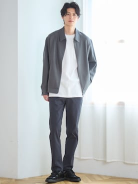 「nissen（ニッセン）のストレッチ素材　レギュラーストレートチノパンツ（パンツ、グリーン系）」を使った、nissen Mens Modelsさん（メンズ・182cm）の秋コーディネート