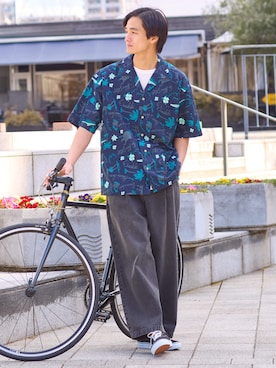 「nissen（ニッセン）の綿１００％お腹ゆったりポケット付クルーネック半袖Ｔシャツ（Tシャツ/カットソー、ホワイト系）」を使った、nissen Mens Modelsさん（メンズ・185cm）の春コーディネート