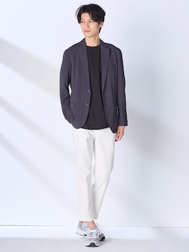 「nissen（ニッセン）のストレッチツイルアンクルパンツ（パンツ、ホワイト系）」を使った、nissen Mens Modelsさん（メンズ・185cm）の春コーディネート