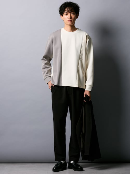 カットソーセットアップスーツ（ノーカラージャケット＋イージーパンツ