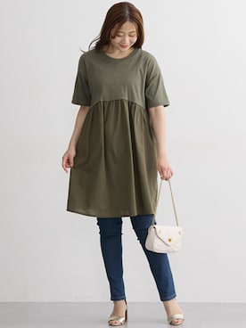 「nissen（ニッセン）の【産前】マタニティスキニーストレッチパンツ（マタニティウェア/グッズ、ブルー系）」を使った、nissen Maternity Modelsさん（レディース・160cm）の春コーディネート